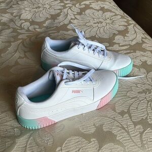 Worn once Puma Softfoam sneakers. White with pink and light green trim. So cute!